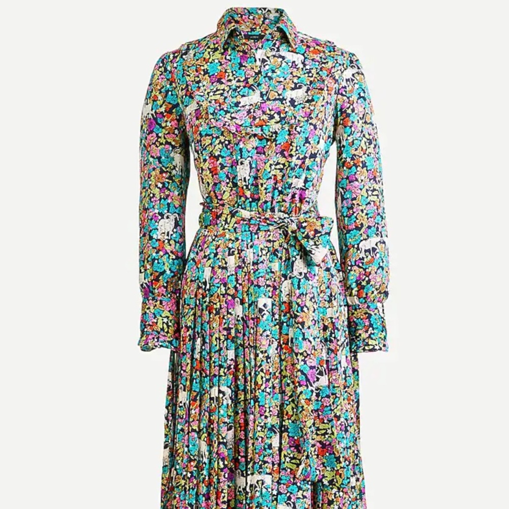 J Crew Grazing Goats Long Sleeve Pleated Dress